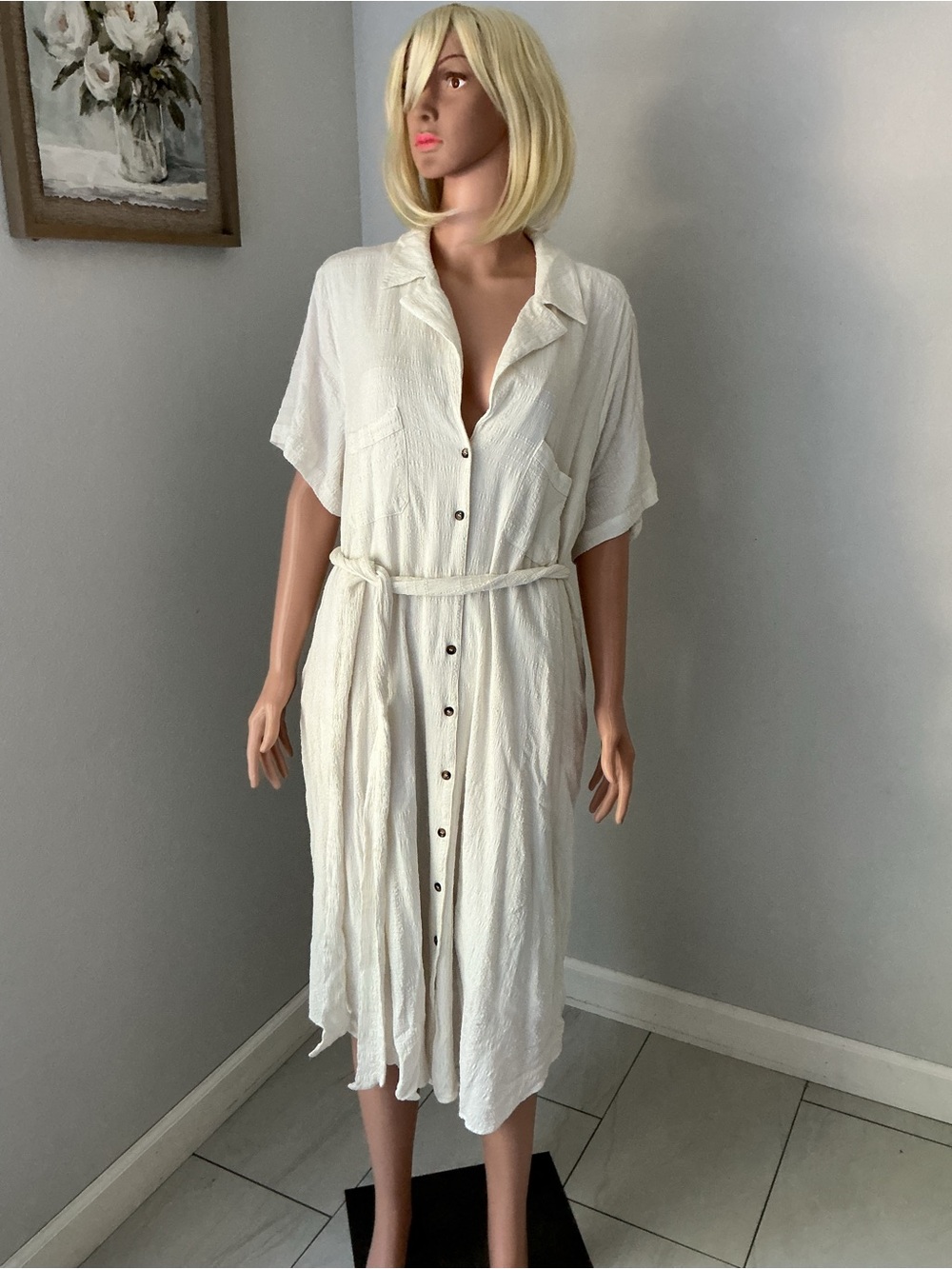 Maeve Anthropologie Women’s Cream Button-Front Shirt Dress with Belt